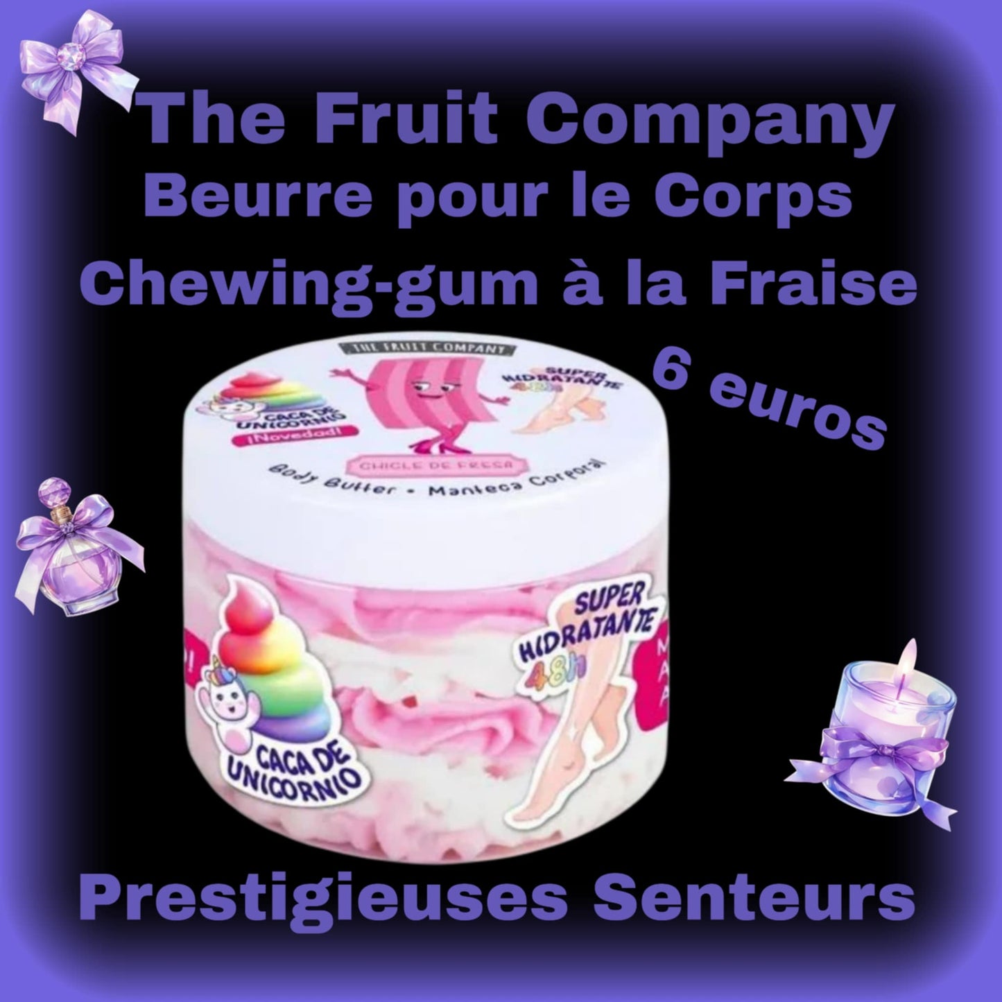 Chantilly après douche .parfum chewing-gum à la fraise .The fruit company. 250g .