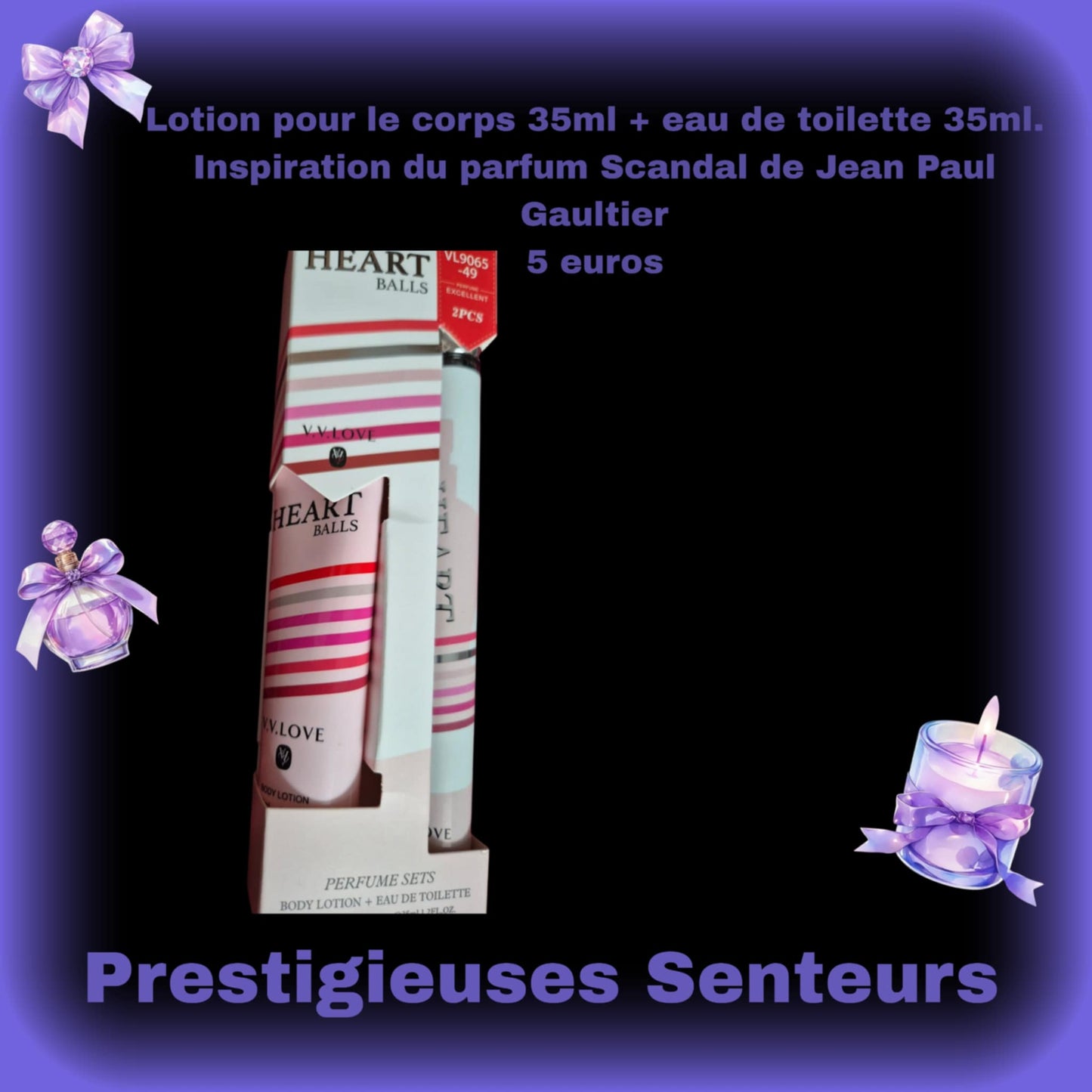 Lotion pour le corps 35ml + eau de toilette 35ml. Inspiration du parfum Scandal de Jean Paul Gaultier