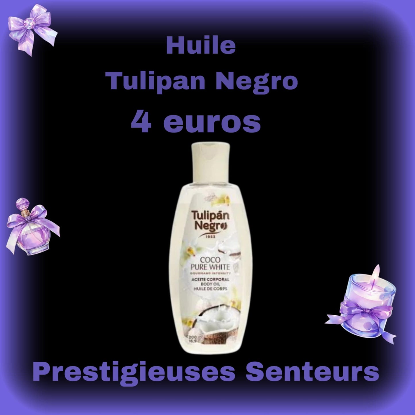 Huile de corps 200ml. Tulipan Negro. Parfum noix de coco