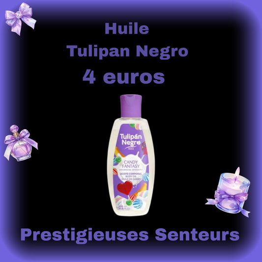 Huile de corps 200ml .Tulipan Negro. Parfum bonbons 🍬 fantaisie avec dominance du bonbon 🍬 banane 🍌